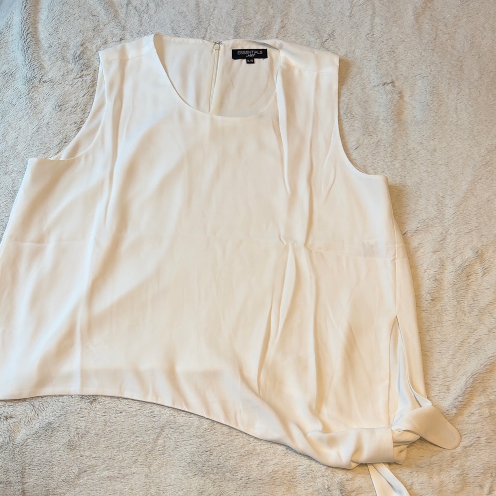 Essentials White Sleeveless Tie-Hem Blouse